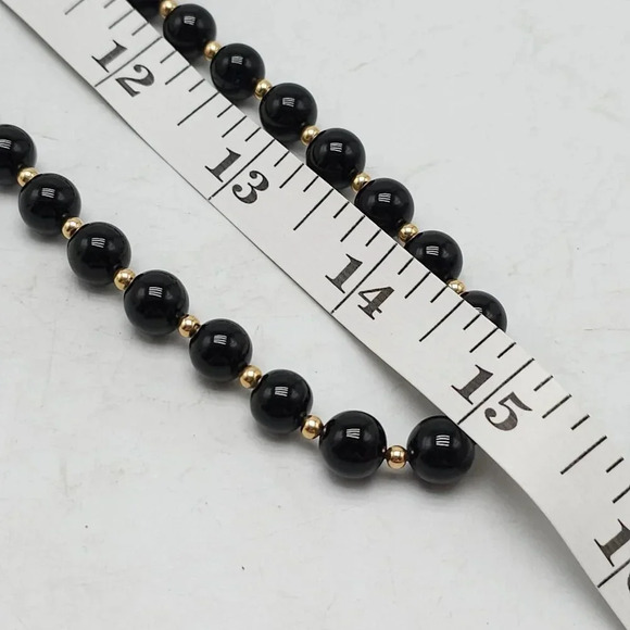 Elegant Black Onyx 14kt Gold Beaded Necklace Earring Set Vintage - Picture 7 of 7
